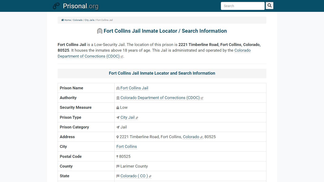 Fort Collins Jail-Inmate Locator/Search Info, Phone, Fax ...