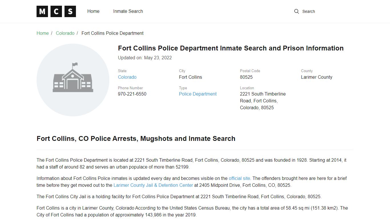 Fort Collins Police Department Inmate Search and Prison ...
